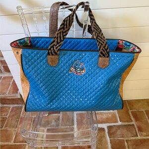 CONSUELA Blue Quilted Large Tote Bag